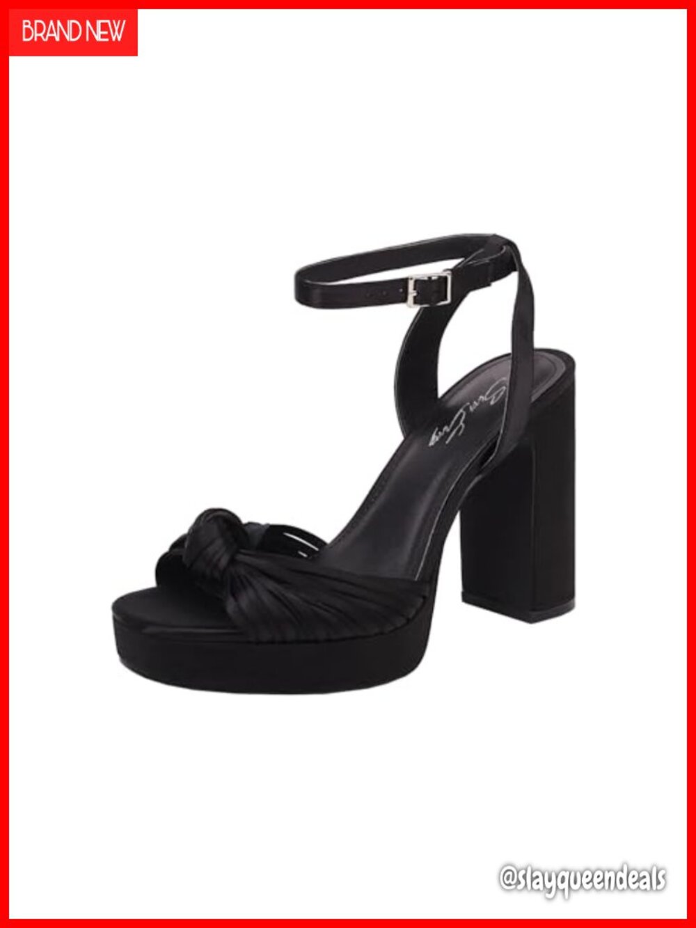 Strappy Satin Chunky Platform Heels Square Open Toe Bow Sandals